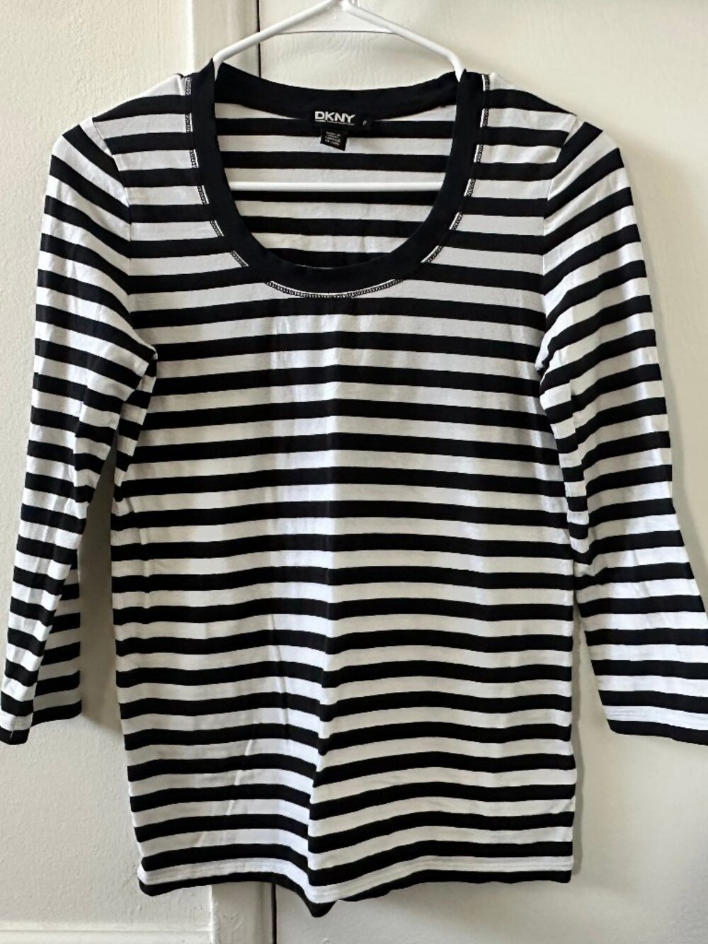 DKNY Black & White Striped Long Sleeve Top